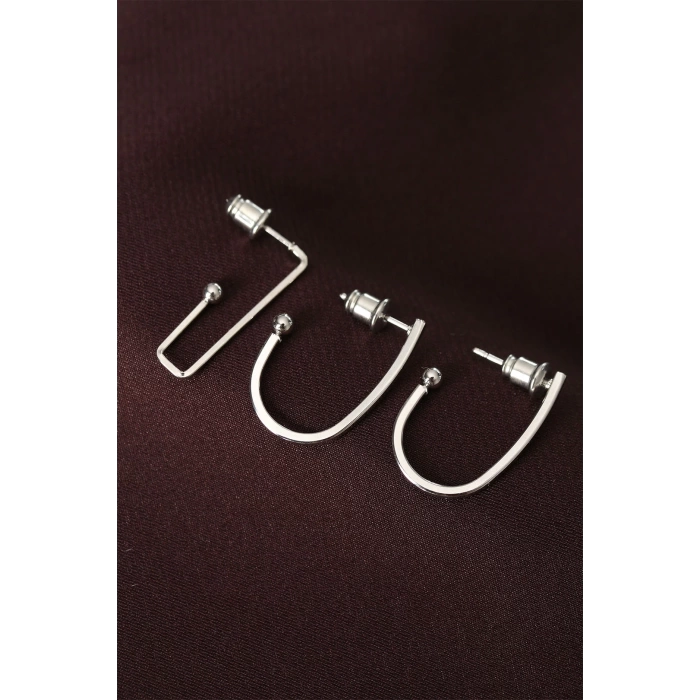 küpeGeometrik Model Gümüş Renk Metal Çoklu Küpe