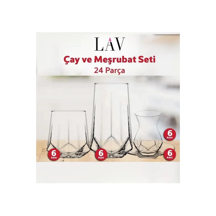 Lav Çay Ve Su Meşrubat Bardağı Seti Takımı - 24 Parça