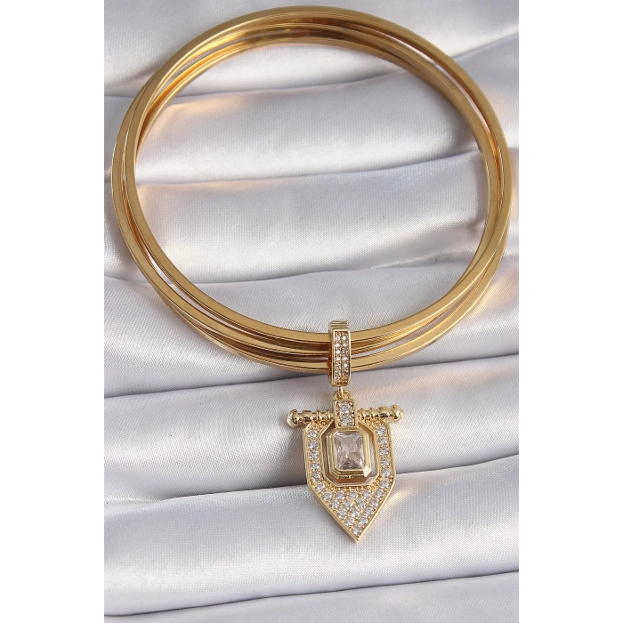 Pirinç Gold Renk Baget Zirkon Taşlı Ajda Charm