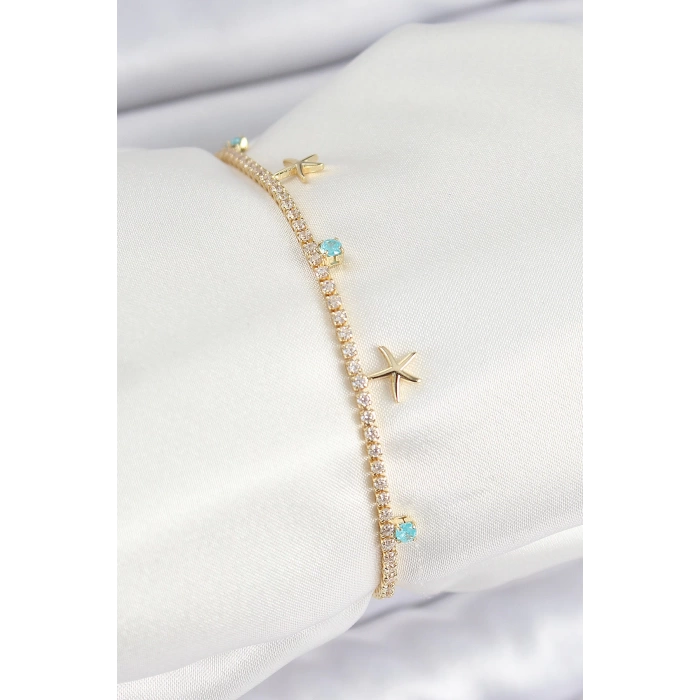 Pirinç Zirkon Taşlı Deniz Yıldızı Model Gold Renk Kadın Bilekilk