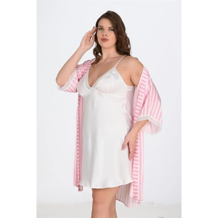 Sana Ne Lazımdı 2li Beyaz-Pembe Sabahlık Takımı Bigsize 6210