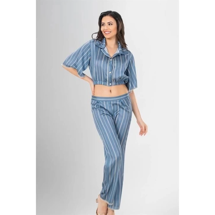 Sana Ne Lazımdı 2li Desenli Saten Pijama Takımı
