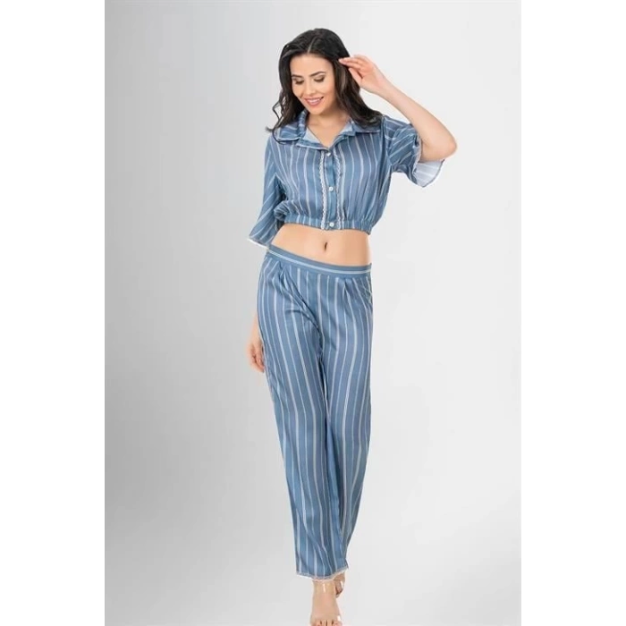 Sana Ne Lazımdı 2li Desenli Saten Pijama Takımı
