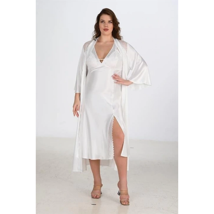 Sana Ne Lazımdı 2li Ekru Sabahlık Takımı Bigsize 6224