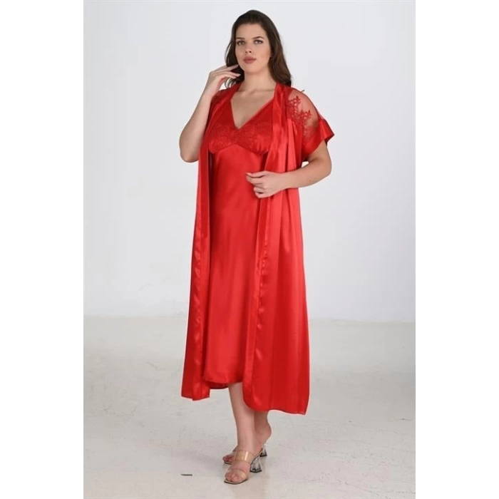 Sana Ne Lazımdı 2li Kırmızı Sabahlık Takımı Bigsize 6226