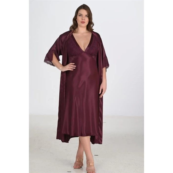 Sana Ne Lazımdı 2li Mürdüm Sabahlık Takımı Bigsize 6223