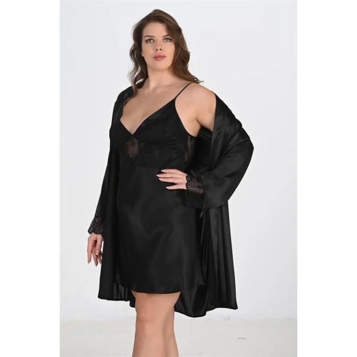 Sana Ne Lazımdı 2li Siyah Sabahlık Takımı Bigsize 6213