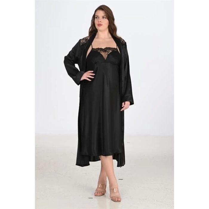 Sana Ne Lazımdı 2li Siyah Sabahlık Takımı Bigsize 6221