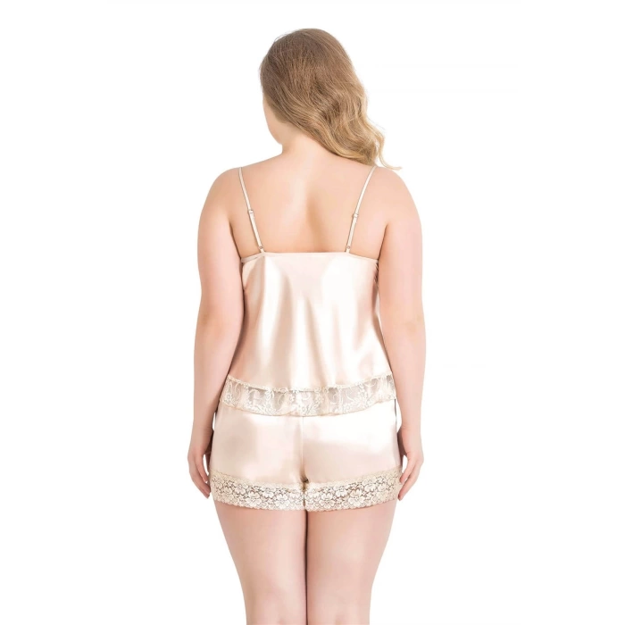 Sana Ne Lazımdı Büyük Beden Fildişi Saten Babydoll Şort Takımı