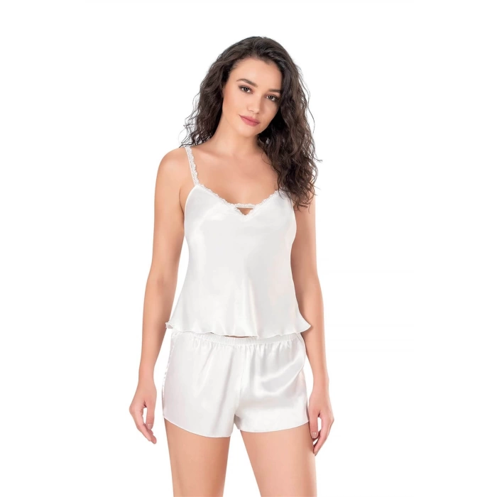Sana Ne Lazımdı Ekru Saten Babydoll Şort Takımı