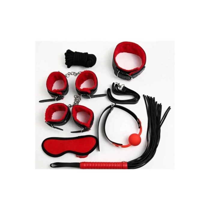 Sana Ne Lazımdı Kırmızı/Siyah İçi Tüylü Deri 7li Harness Set