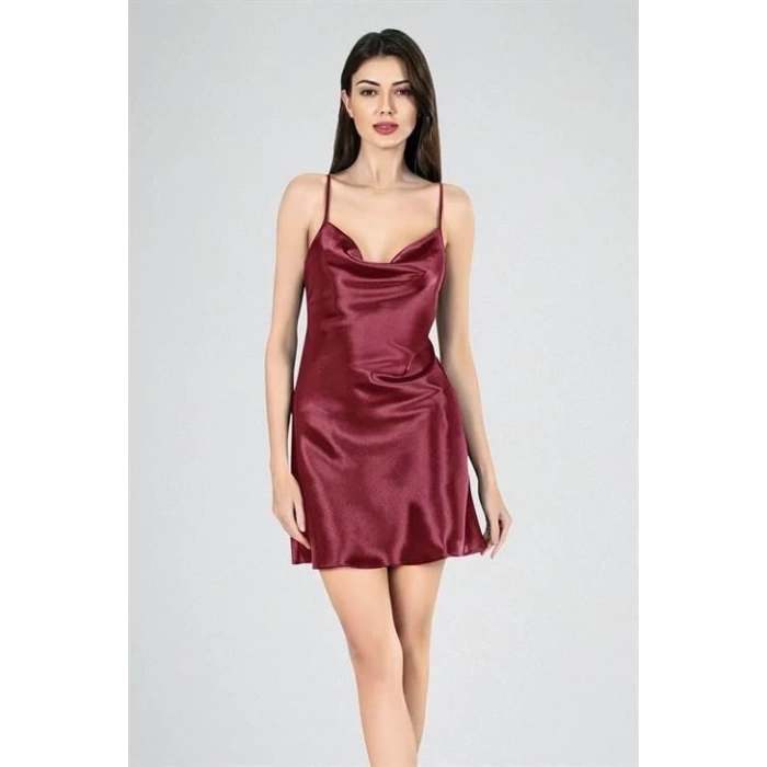 Sana Ne Lazımdı Kısa Gecelik Degaje Bordo 7740
