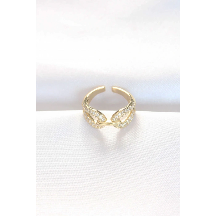 Zirkon Taşlı Gold Renk Ayarlanabilir Yüzük