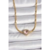 316L Çelik Gold Renk İtalyan Zincir Pembe Zirkon Taşlı Kalp Model Kadın Kolye