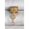 316L Çelik Gold Renk Sallantı Zirkon Taşlı Kalpli Anahtar Model Nomination Charm