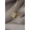Gold Renk Zirkon Taşlı Küp Model C Harfli Kolye