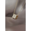 Gold Renkli Küp Model Zirkon Taşlı T Harfli Kolye