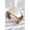 Kahverengi Mermer Desen Akrilik Plastik Gümüş Oval Plaka Model Vintage Kadın Bilezik