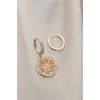 Minimal Taşlı Portakal Model Küpe