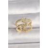 Pirinç Gold Renk 2Li Zincir Zirkon Taşlı Yıldız Figür Kadın Yüzük