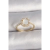 Pirinç Gold Renk İncili Kare Beyaz Mineli Ayarlanabilir Kadın Yüzük