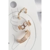 Pirinç Gold Renk Kare Model Zirkon Taşlı 3Lü Model Kadın Kıkırdak Küpe