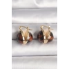 Pirinç Gold Renk Leopar Desen 3D Daire Model Kadın Küpe