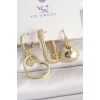 Pirinç Gold Renk Zirkon Taşlı Sallantı Kalp Model 3Lü Kadın Kombin Küpe