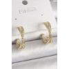 Pirinç Gold Renk Zirkon Taşlı Sarmal Halka Model Kadın Küpe