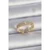 Pirinç Gold Renk Zirkon Taşlı Zikzak Ayarlanabilir Model Kadın Yüzük