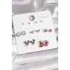 Pirinç Gümüş Renk 7 Çift Zirkon Taşlı Yıl Başı Temalı Kadın Küpe Seti