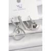 Pirinç Gümüş Renk Sallantı Zirkon Taşlı Kalp Model 3Lü Kadın Kombin Küpe