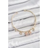 Pirinç Zirkon Taşlı Pembe Kalp Model Gold Renk Charm Bileklik