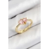 Pirinç Zirkon Taşlı Pembe Kalp Model Gold Renk Kadın Yüzük