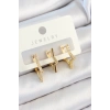 Pirinç Zirkon Taşlı Yıldız Model Gold Renk 3lü Çift Kadın Küpe Set