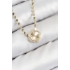 Pirinç Zirkon Taşlı Yonca Model Ezme Zincir Gold Renk Kadın Kolye