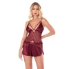 Sana Ne Lazımdı Bordo Saten Babydoll Şort Takımı