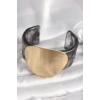 Siyah Mermer Desen Akrilik Plastik Gold Daire Plaka Model Vintage Kadın Bilezik