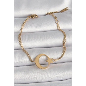 316L Çelik Gold Renk Ay Yıldız Model Kadın Bileklik