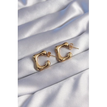 316L Çelik Gold Renk İçi Boş Bubble Kalp Küpe
