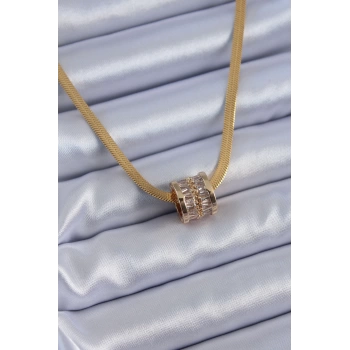 316L Çelik Gold Renk İtalyan Zincir Model Zirkon Taşlı Kadın Kolye