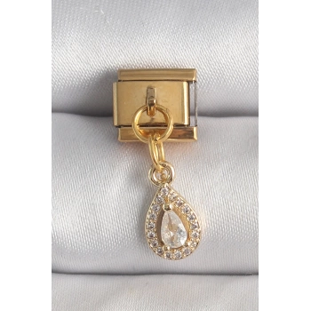 316L Çelik Gold Renk Sallantı Damla Zirkon Taşlı Nomination Charm