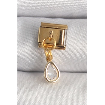 316L Çelik Gold Renk Sallantı Damla Zirkon Taşlı Nomination Charm