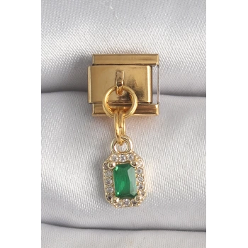 316L Çelik Gold Renk Sallantı Kare Yeşil Zirkon Taşlı Nomination Charm