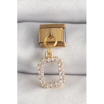 316L Çelik Gold Renk Sallantı Kare Zirkon Taşlı Nomination Charm