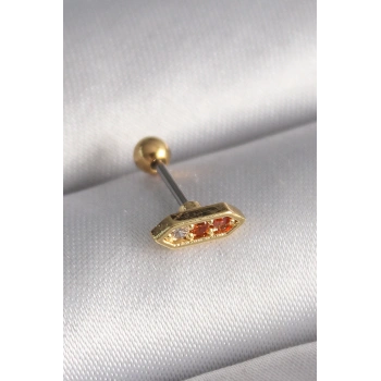 316L Çelik Gold Renk Turuncu Zirkon Taşlı Tragus Piercing