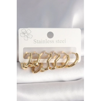 316L Çelik Gold Renk Yıldız Halka Model Kadın Küpe Seti