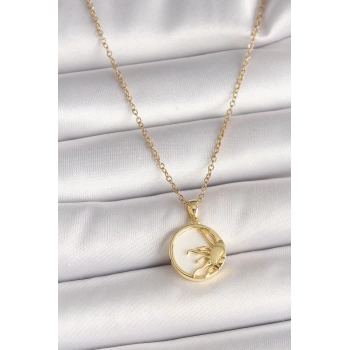 316L Çelik Gold Renk Zincir Beyaz Mineli Gün Batımı Model Kadın Kolye