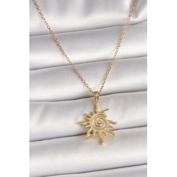 316L Çelik Gold Renk Zincir Zirkon Taş Detaylı Güneş Model Kadın Kolye
