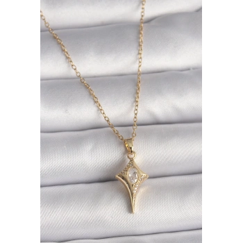 316L Çelik Gold Renk Zincir Zirkon Taşlı Kuzey Yıldızı Model Kadın Kolye